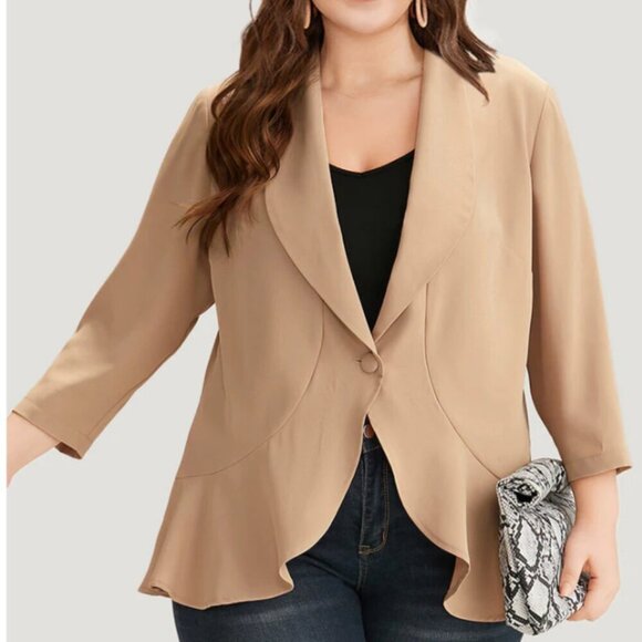 BloomChic Plain Lapel Collar Button Up Ruffle Trim Blazer Size L us 12 - Picture 1 of 5